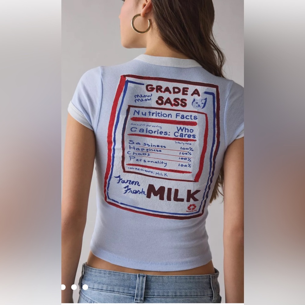 BDG Too Perfect Milk Graphic Ringer Baby Tee